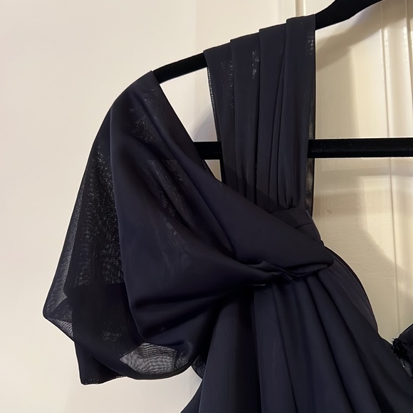 Navy Alex Evenings Formal Dress with Side Slit and Jeweled Embellishment - Picture 5 of 5